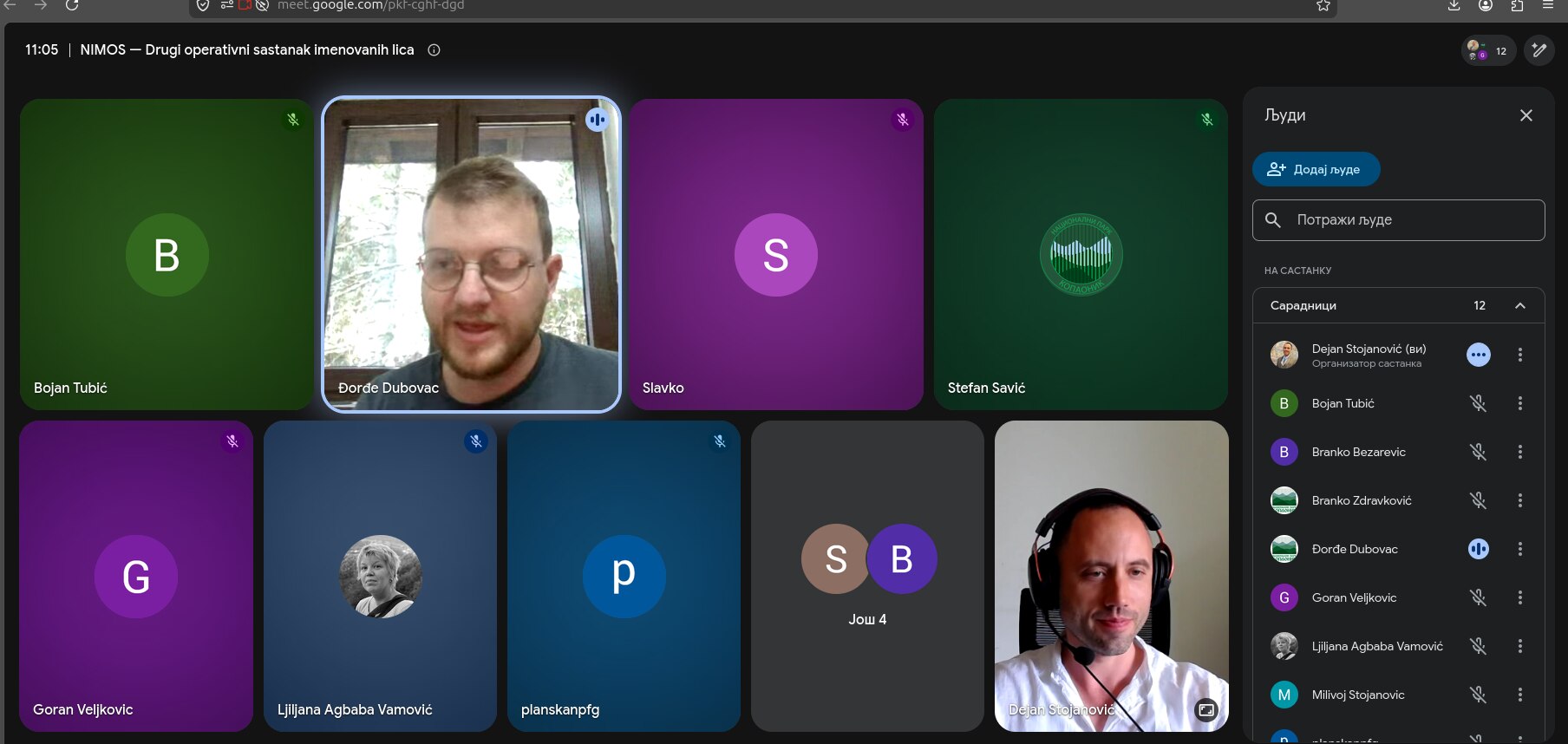 Skrinšot Google Meet sastanka — Đorđe Dubovac izlaže