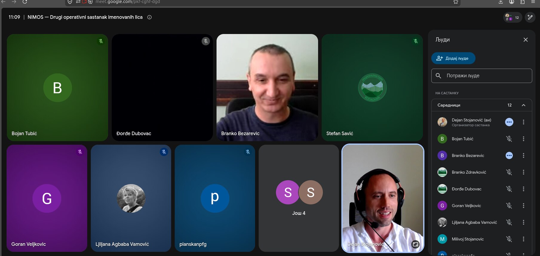Skrinšot Google Meet sastanka — Branko Bezarević u diskusiji